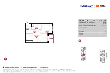 Rzut - Mieszkanie na sprzedaż 2 pokoje o powierzchni 42,4 m² - numer C2F 236 w Modern Mokotów etap 3, budynek C1 i C2