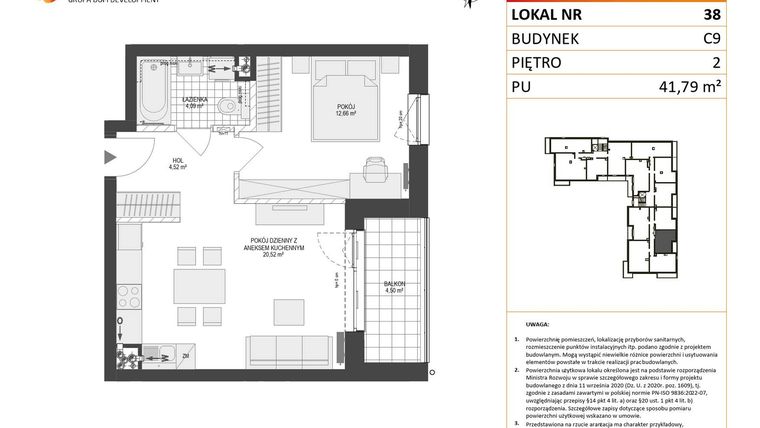 Rzut - Mieszkanie na sprzedaż 2 pokoje o powierzchni 41,79 m² - numer C9.38 w Konstelacja etap V
