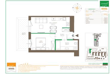 Rzut - Mieszkanie na sprzedaż 2 pokoje o powierzchni 36,99 m² - numer F/3 w Ostródzka 123 - III etap