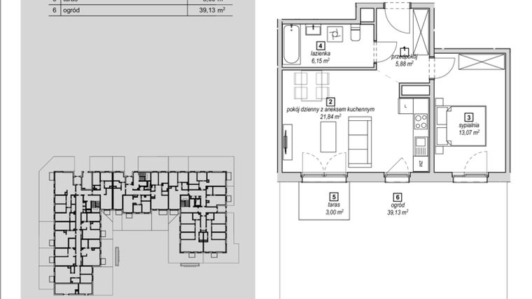 Rzut - Mieszkanie na sprzedaż 2 pokoje o powierzchni 46,94 m² - numer 1E-0-2 w Naramowice Odnova