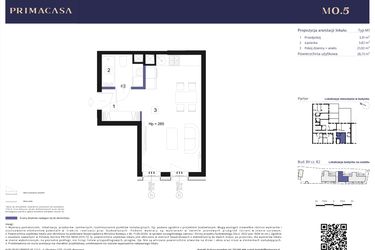 Rzut - Mieszkanie na sprzedaż 1 pokój o powierzchni 28,73 m² - numer B2 – M0.5 w Primacasa