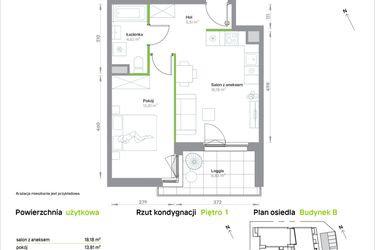 Rzut - Mieszkanie na sprzedaż 2 pokoje o powierzchni 42,12 m² - numer B/1/06 w Krakowska Vita