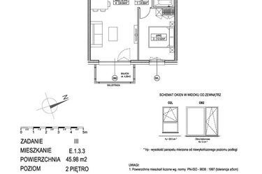Rzut - Mieszkanie na sprzedaż 2 pokoje o powierzchni 45,86 m² - numer E.1.3.3 w Atut III