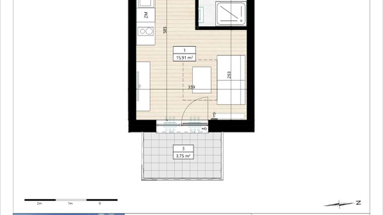 Rzut - Mieszkanie na sprzedaż 1 pokój o powierzchni 19,75 m² - numer B4/1/19 w MONTANO lokale inwestycyjne