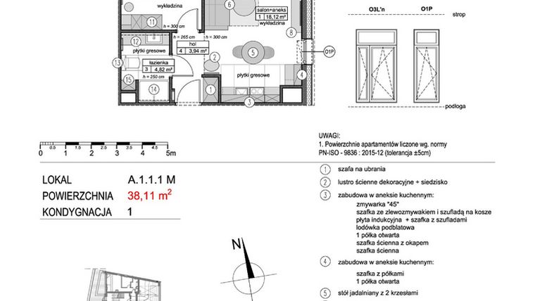 Rzut - Mieszkanie na sprzedaż 2 pokoje o powierzchni 38,09 m² - numer A.1.1.1M w Mikołajki Apartamenty