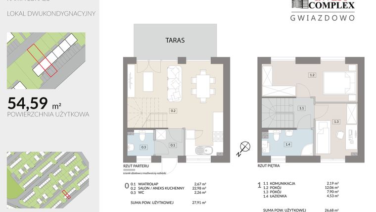 Rzut - Dom na sprzedaż 3 pokoje o powierzchni 54,59 m² - numer O14.2 w Osiedle Gwiazdowo etap 12