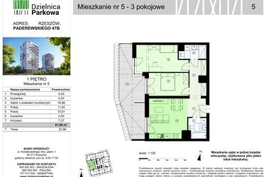 Rzut - Mieszkanie na sprzedaż 3 pokoje o powierzchni 67,08 m² - numer 5/B7 w Dzielnica Parkowa VII