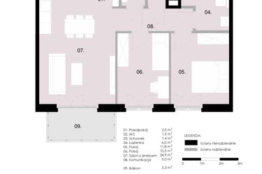 Rzut - Mieszkanie na sprzedaż 3 pokoje o powierzchni 63,54 m² - numer M2.02 w Wola Vert
