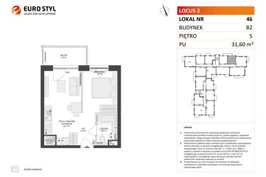 Rzut - Mieszkanie na sprzedaż 1 pokój o powierzchni 31,6 m² - numer 46 w Locus 2 bud. B2