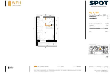 Rzut - Mieszkanie na sprzedaż 1 pokój o powierzchni 26,61 m² - numer B.1.04 w SPOT