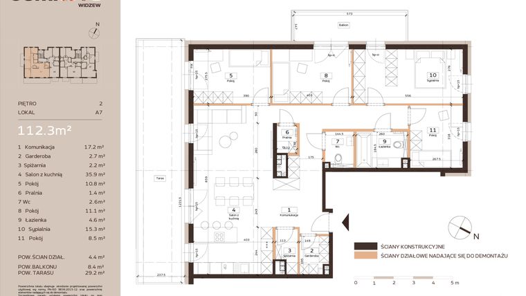 Rzut - Mieszkanie na sprzedaż 5 pokoi o powierzchni 112,3 m² - numer A7 w Domkove Widzew