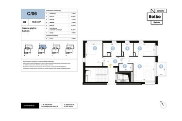 Rzut - Mieszkanie na sprzedaż 3 pokoje o powierzchni 70,94 m² - numer C/06 w Osiedle Bolko etap II