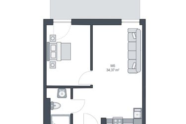 Rzut - Mieszkanie na sprzedaż 2 pokoje o powierzchni 34,37 m² - numer M5 w TARASY GĄSKI