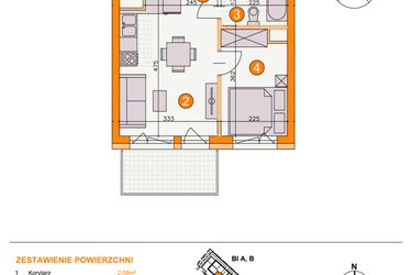 Rzut - Mieszkanie na sprzedaż 2 pokoje o powierzchni 27,36 m² - numer BI/A10 w Osiedle Bocianie Gniazdo 2