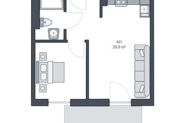 Rzut - Mieszkanie na sprzedaż 2 pokoje o powierzchni 29,8 m² - numer M1 w TARASY GĄSKI