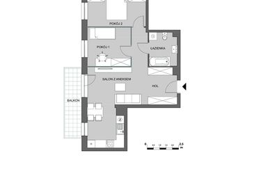 Rzut - Mieszkanie na sprzedaż 3 pokoje o powierzchni 58,61 m² - numer B6.4 w Osiedle Aleksandria II - budynek B