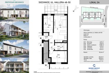 Rzut - Mieszkanie na sprzedaż 3 pokoje o powierzchni 52,46 m² - numer 2a w Przystań Siechnice