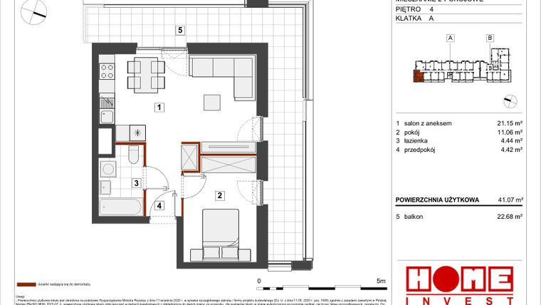 Rzut - Mieszkanie na sprzedaż 2 pokoje o powierzchni 41,07 m² - numer A-A054 w Warszawski Świt etap VII