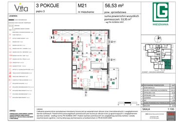 Rzut - Mieszkanie na sprzedaż 3 pokoje o powierzchni 56,53 m² - numer 21 w Vita Ząbki