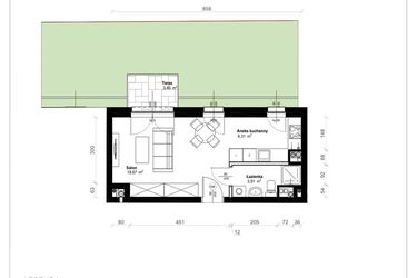 Rzut - Mieszkanie na sprzedaż 1 pokój o powierzchni 28,89 m² - numer B.0.06.1k w ATRIUM