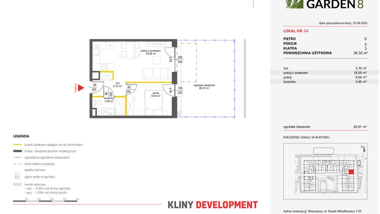 Rzut - Mieszkanie na sprzedaż 2 pokoje o powierzchni 34,32 m² - numer 64 w Nova Viva Garden 8