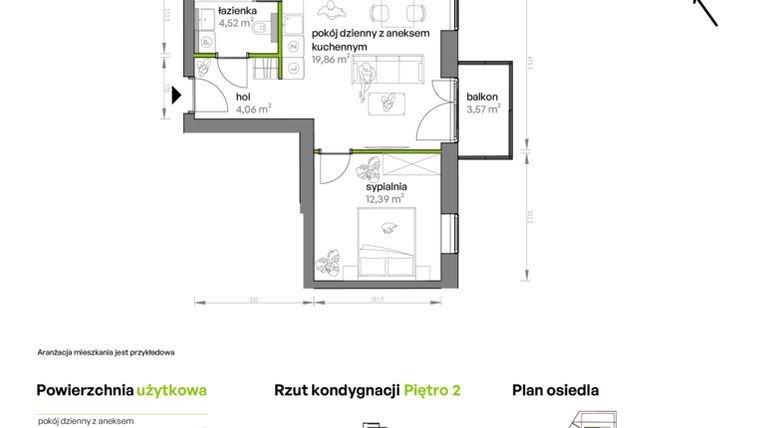Rzut - Mieszkanie na sprzedaż 2 pokoje o powierzchni 41,75 m² - numer AA0210 w Ptasia Vita