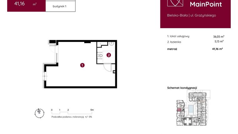 Rzut - Lokal użytkowy na sprzedaż 1 pokój o powierzchni 41,16 m² - numer 1.D.0.LU.01 w Murapol MainPoint