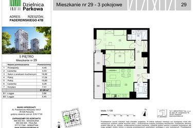Rzut - Mieszkanie na sprzedaż 3 pokoje o powierzchni 67,09 m² - numer 29/B7 w Dzielnica Parkowa VII