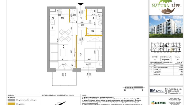 Rzut - Mieszkanie na sprzedaż 2 pokoje o powierzchni 37,7 m² - numer G.21 w Osiedle Natura Life budynki GHI