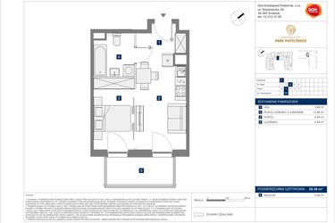 Rzut - Mieszkanie na sprzedaż 2 pokoje o powierzchni 30,38 m² - numer F-35 w Apartamenty Park Matecznego Etap 2