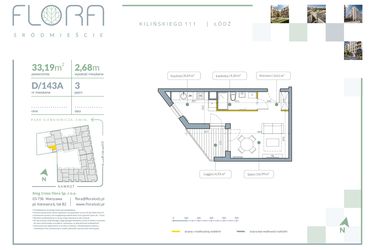Rzut - Mieszkanie na sprzedaż 1 pokój o powierzchni 33,19 m² - numer D.143A w Flora Śródmieście