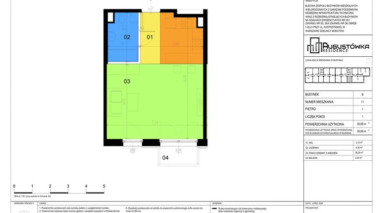 Rzut - Mieszkanie na sprzedaż 1 pokój o powierzchni 35,69 m² - numer B11 w Augustówka Residence