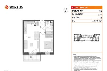 Rzut - Mieszkanie na sprzedaż 2 pokoje o powierzchni 42,72 m² - numer C16.15 w Konstelacja etap VI