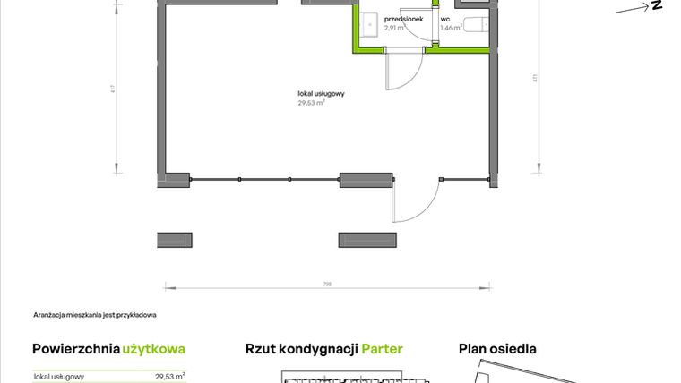 Rzut - Lokal użytkowy na sprzedaż 1 pokój o powierzchni 33,77 m² - numer U.3 w Unii Lubelskiej Vita