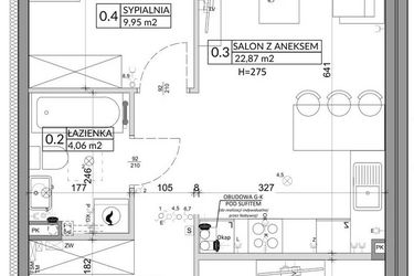 Rzut - Mieszkanie na sprzedaż 3 pokoje o powierzchni 57,39 m² - numer 69A w Osiedle Młodych etap VII