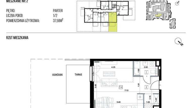 Rzut - Mieszkanie na sprzedaż 1 pokój o powierzchni 37,59 m² - numer 22H/02 w NATURAMA II
