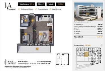 Rzut - Mieszkanie na sprzedaż 2 pokoje o powierzchni 54,35 m² - numer M2.4 w La Vie Art