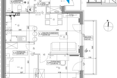 Rzut - Mieszkanie na sprzedaż 3 pokoje o powierzchni 61,55 m² - numer 36B w Osiedle Młodych etap IV