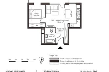 Rzut - Mieszkanie na sprzedaż 2 pokoje o powierzchni 37,83 m² - numer 5A/6 w Nowy Goszyn