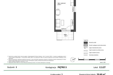Rzut - Mieszkanie na sprzedaż 1 pokój o powierzchni 29,6 m² - numer E.3.27 w Nowy Świat Ostoja etap II - EFG