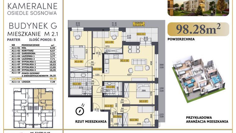 Rzut - Mieszkanie na sprzedaż 5 pokoi o powierzchni 97,36 m² - numer M2.1 w Osiedle Sosnowa G