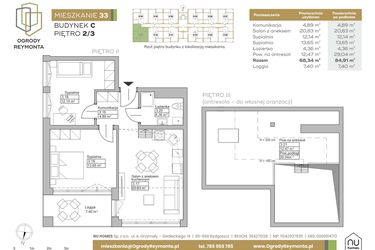 Rzut - Mieszkanie na sprzedaż 2 pokoje o powierzchni 68,34 m² - numer M33 w Ogrody Reymonta