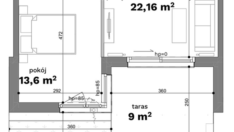 Rzut - Mieszkanie na sprzedaż 2 pokoje o powierzchni 48,57 m² - numer C1-4 w Forma Otwarta etap C