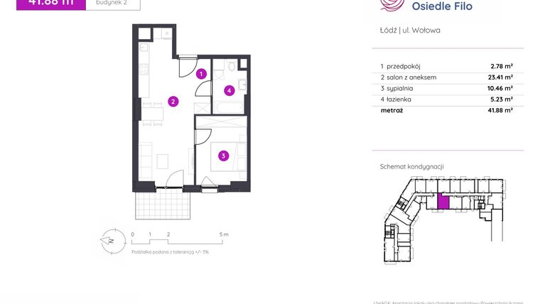 Rzut - Mieszkanie na sprzedaż 2 pokoje o powierzchni 41,88 m² - numer 2.C.0.03 w Murapol Osiedle Filo etap II