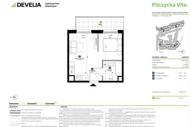 Rzut - Mieszkanie na sprzedaż 1 pokój o powierzchni 28,99 m² - numer AA0205 w Pilczycka Vita