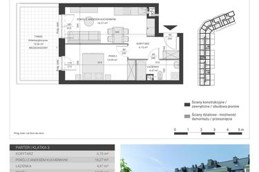 Rzut - Mieszkanie na sprzedaż 2 pokoje o powierzchni 39,98 m² - numer 49 w Ignatki Forest etap II