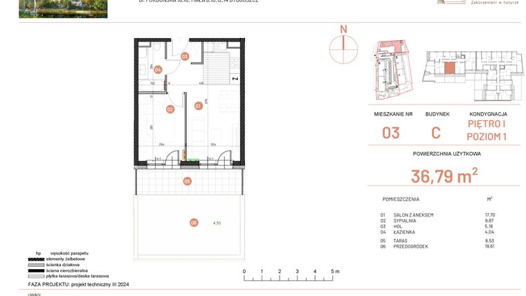 Rzut - Mieszkanie na sprzedaż 2 pokoje o powierzchni 36,79 m² - numer 16.3 w Osiedle Nowe Horyzonty etap II