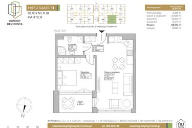 Rzut - Mieszkanie na sprzedaż 2 pokoje o powierzchni 49,76 m² - numer M11 w Ogrody Reymonta