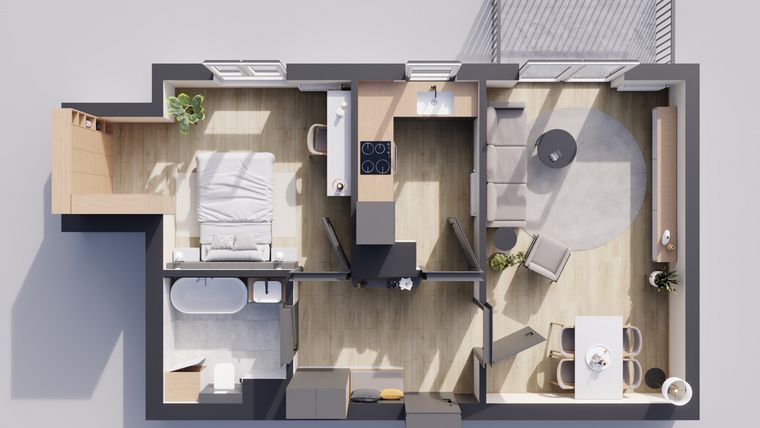 Rzut - Mieszkanie na sprzedaż 2 pokoje o powierzchni 53,25 m² - numer 22/59 w Odrzańskie Bulvary