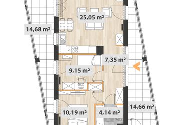 Rzut - Mieszkanie na sprzedaż 3 pokoje o powierzchni 57,17 m² - numer A.05.03 w Na Okrzei